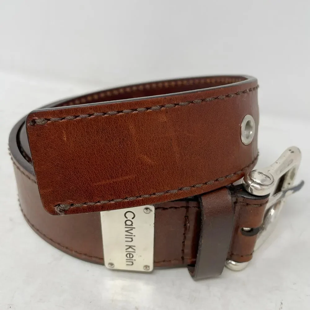 Calvin Klein Vintage Y2K Brown Leather Belt Size Small